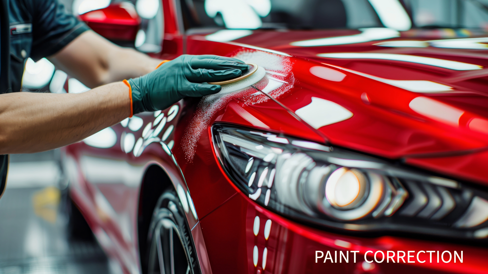 A luxury car undergoing professional paint correction, removing swirls, scratches, and imperfections to restore a flawless finish